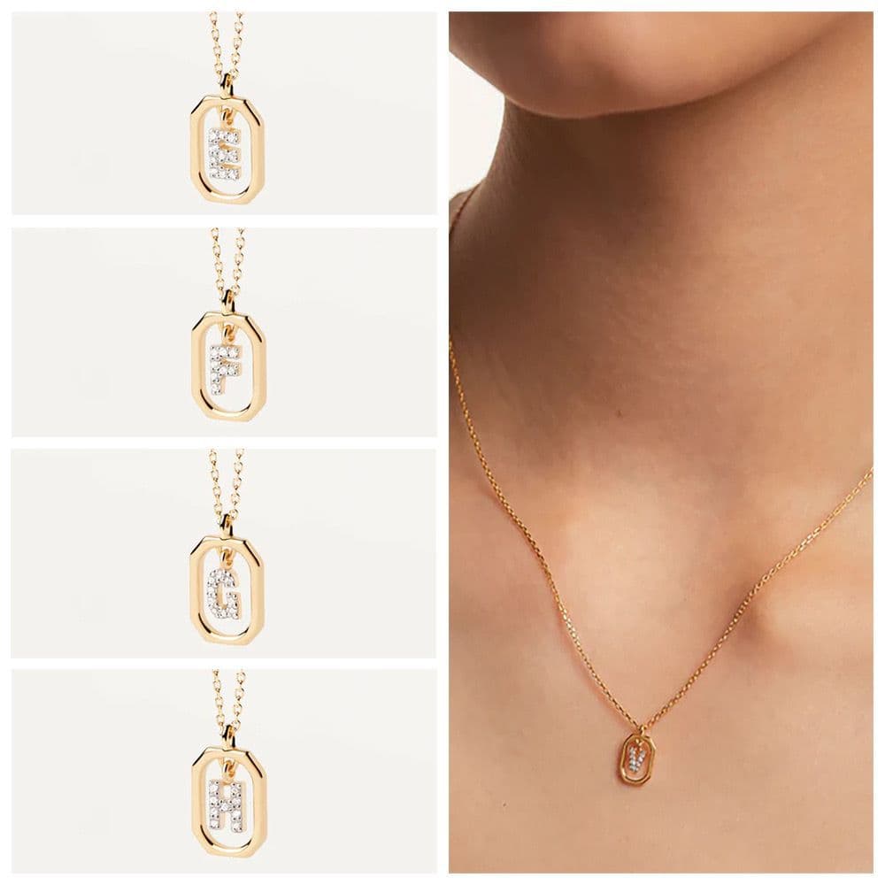 18k gold English letter micro inlaid zircon pendant necklace, detail image 2