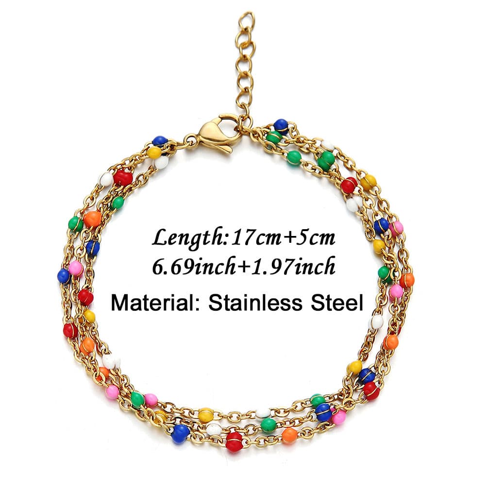 Bohemian Stainless Steel Multilayer Colorful Enamel Chain Bracelet - Layered Bead Bracelet, detail image 2