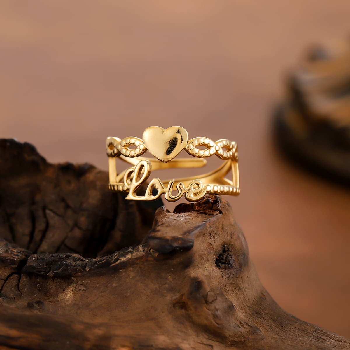 Heart-shaped stainless steel open ring with the letter "love" - ​​cute and stylish design., detail image 2