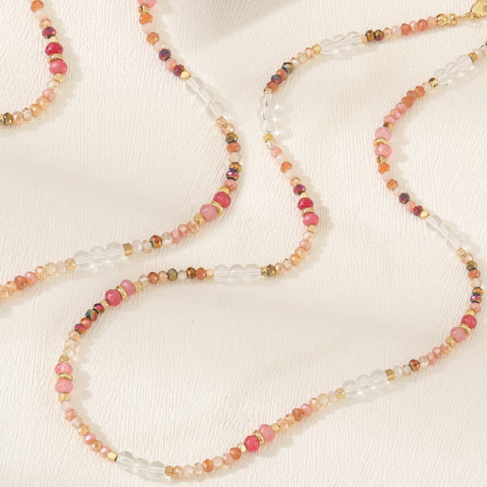 New colorful dopamine crystal necklace, pink natural stone bead necklace, detail image 2