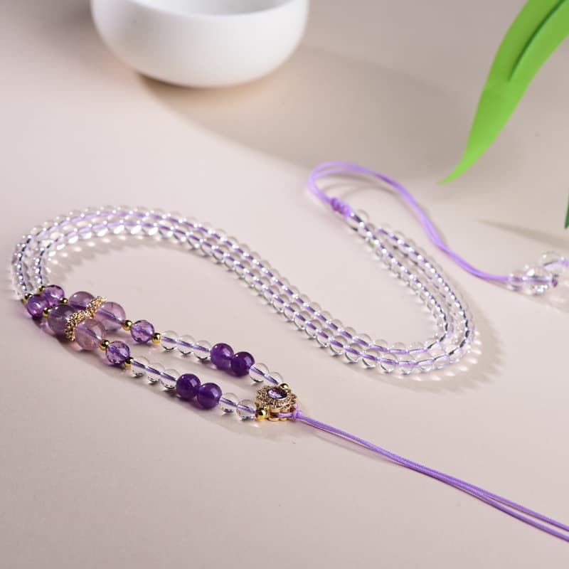 Natural amethyst necklace, crystal bead chain, Thangka amulet, simple and luxurious pagoda Amethyst Beaded Chain, detail image 2