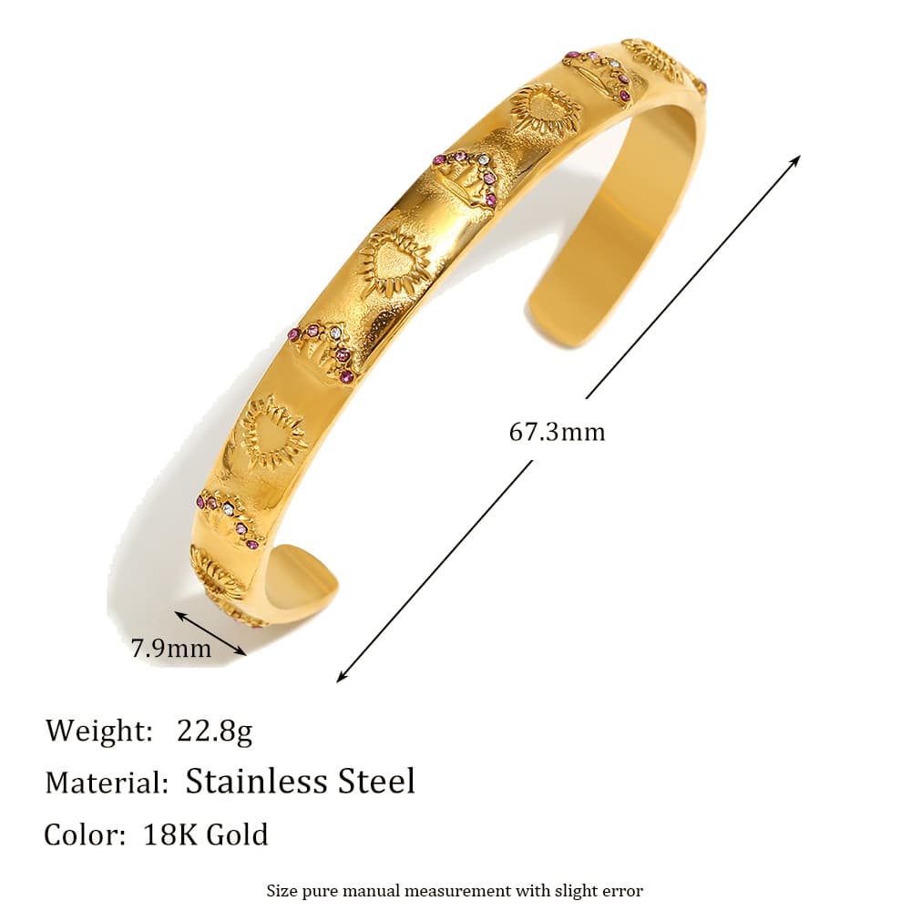 Stylish, sophisticated, and versatile bangle bracelet made of stainless steel with 18K gold plating., detail image 2