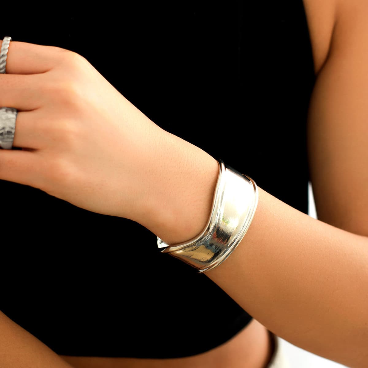 Wide, irregular, and unique metal cuff bracelet, detail image 2