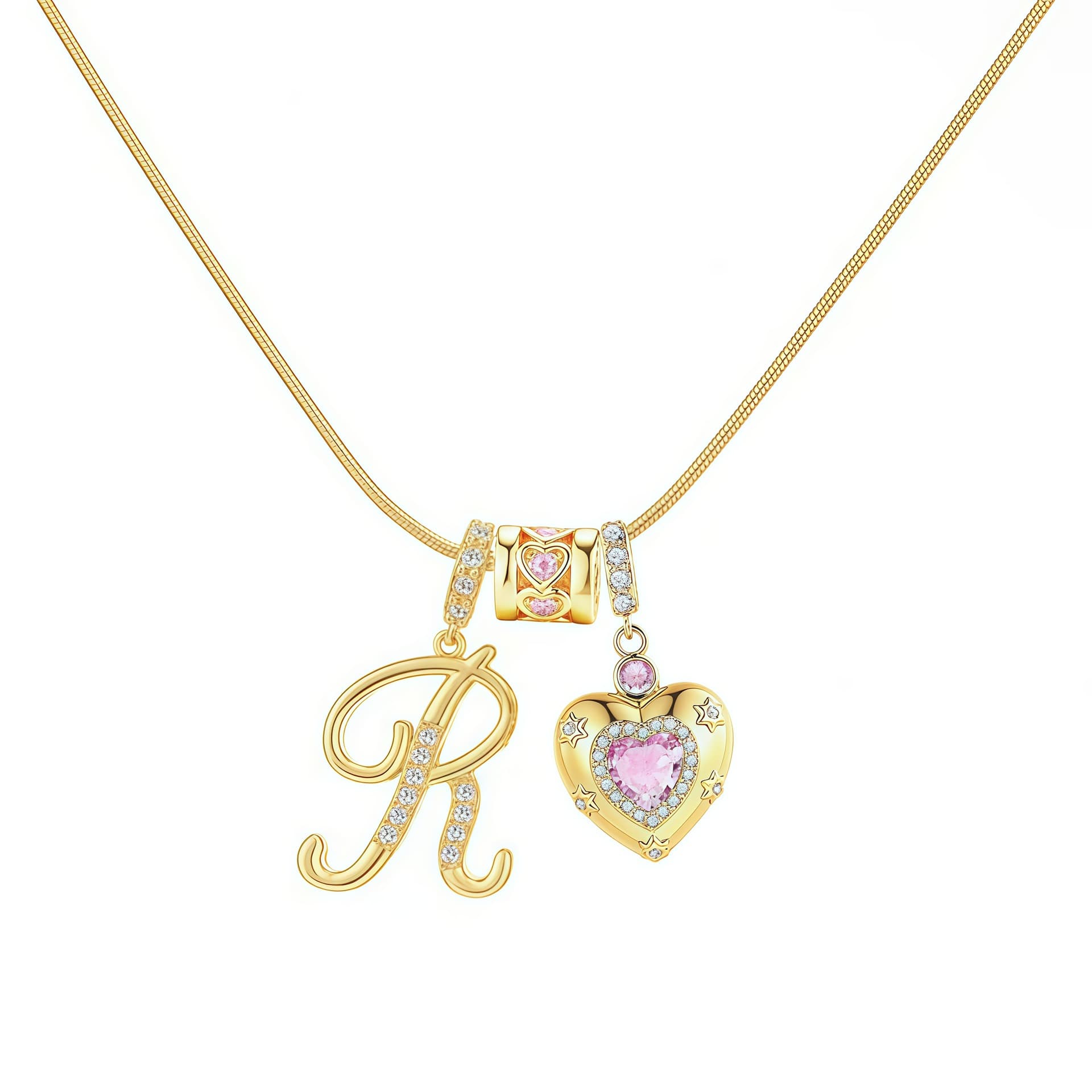 K Girl Love Letter Necklace 22k Electroplated Genuine Gold Stainless Steel Chain Zircon Pendant, detail image 2