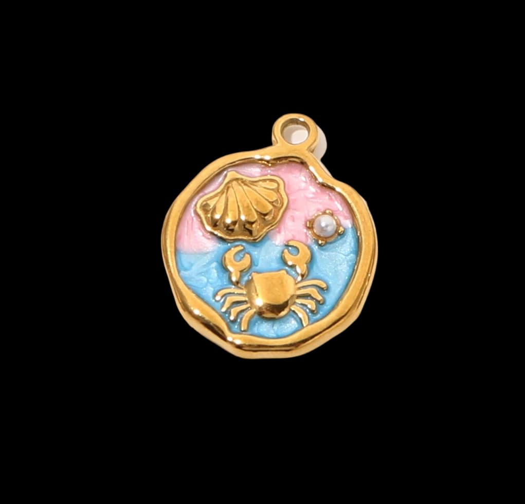 Enamel Crab & Shell Coin Charm