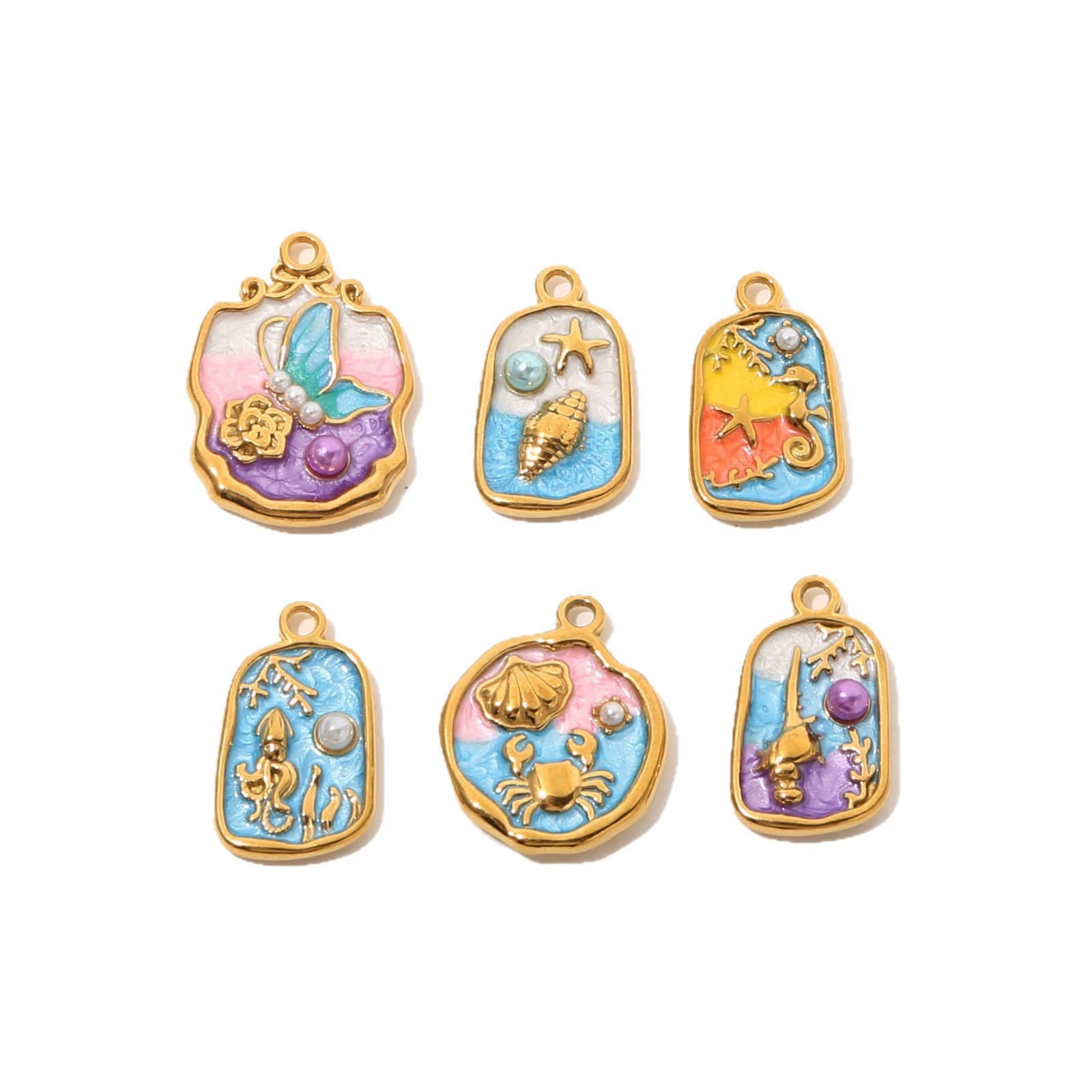 Enamel Crab & Shell Coin Charm, detail image 2