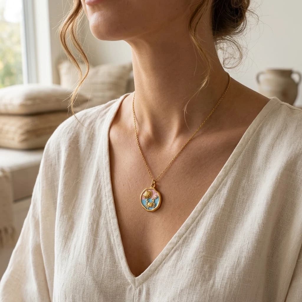 Enamel Crab & Shell Coin Charm