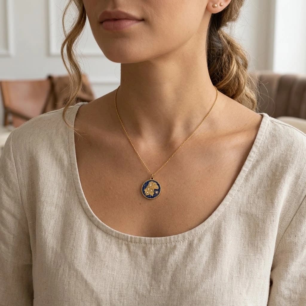 Stainless steel round Aries charm, detail image 2