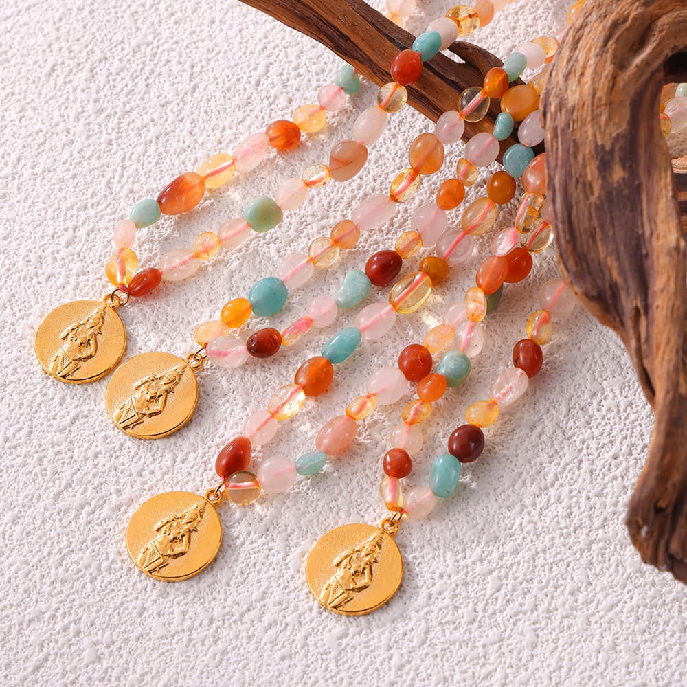 Dopamine-enhanced personalized mixed-color natural stone handmade beaded necklace P1688-Natural stone necklace, detail image 2
