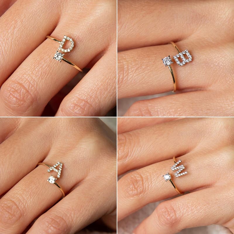 26 Full Diamond English Letter Open Zircon Rings, detail image 2
