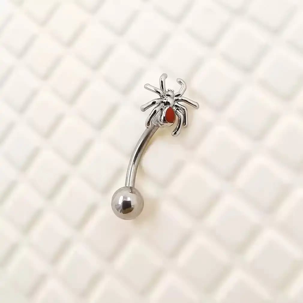 Spider eyebrow piercing - externally threaded titanium steel curved barbell, detail image 2