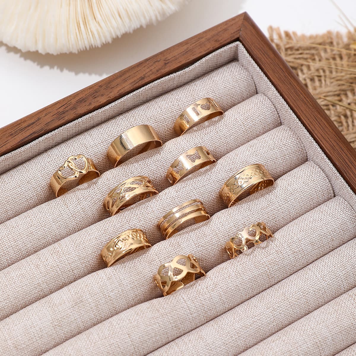 Retro and versatile metal heart and leaf design adjustable toe rings (10-piece set) Foot Ring, detail image 2