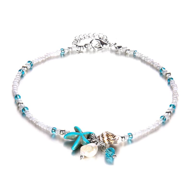 Seashell, starfish, and bead anklet, detail image 2