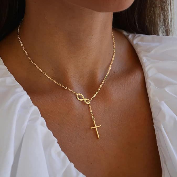 Personalized minimalist number 8 cross pendant necklace, detail image 2