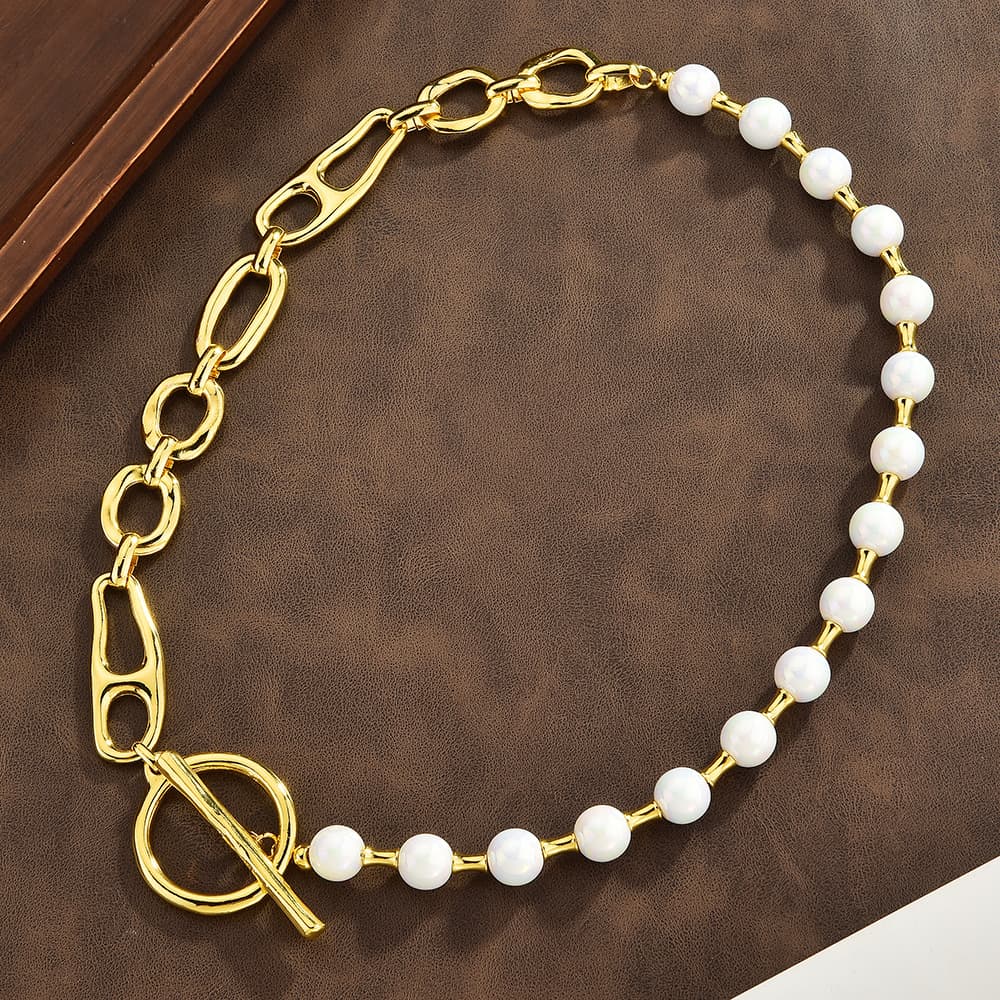 Pearl geometric patchwork necklace, simple and elegant, detail image 2