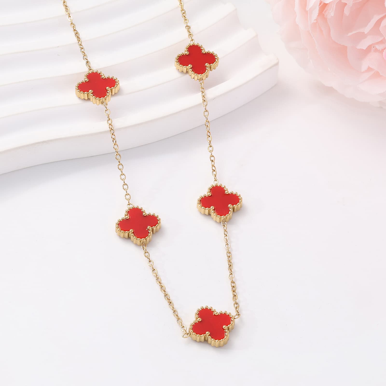 18K gold-plated 13mm double-sided four-leaf clover titanium steel necklace 18K, detail image 2