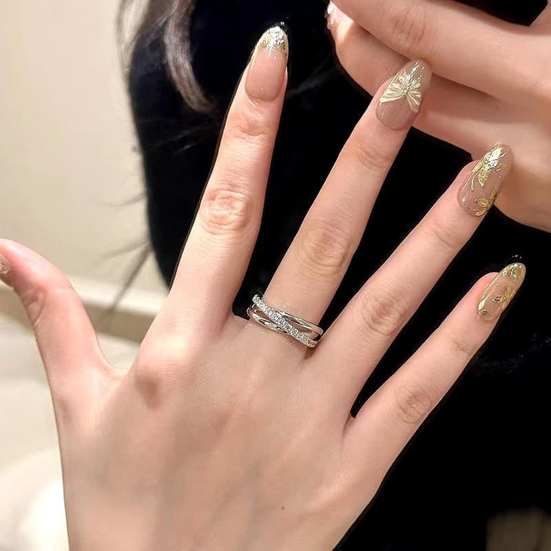 Simple and cool style, three ring cross layered ring for women Crossed Ring (copper-plated and rhodium-plated) Opening adjustable, detail image 2