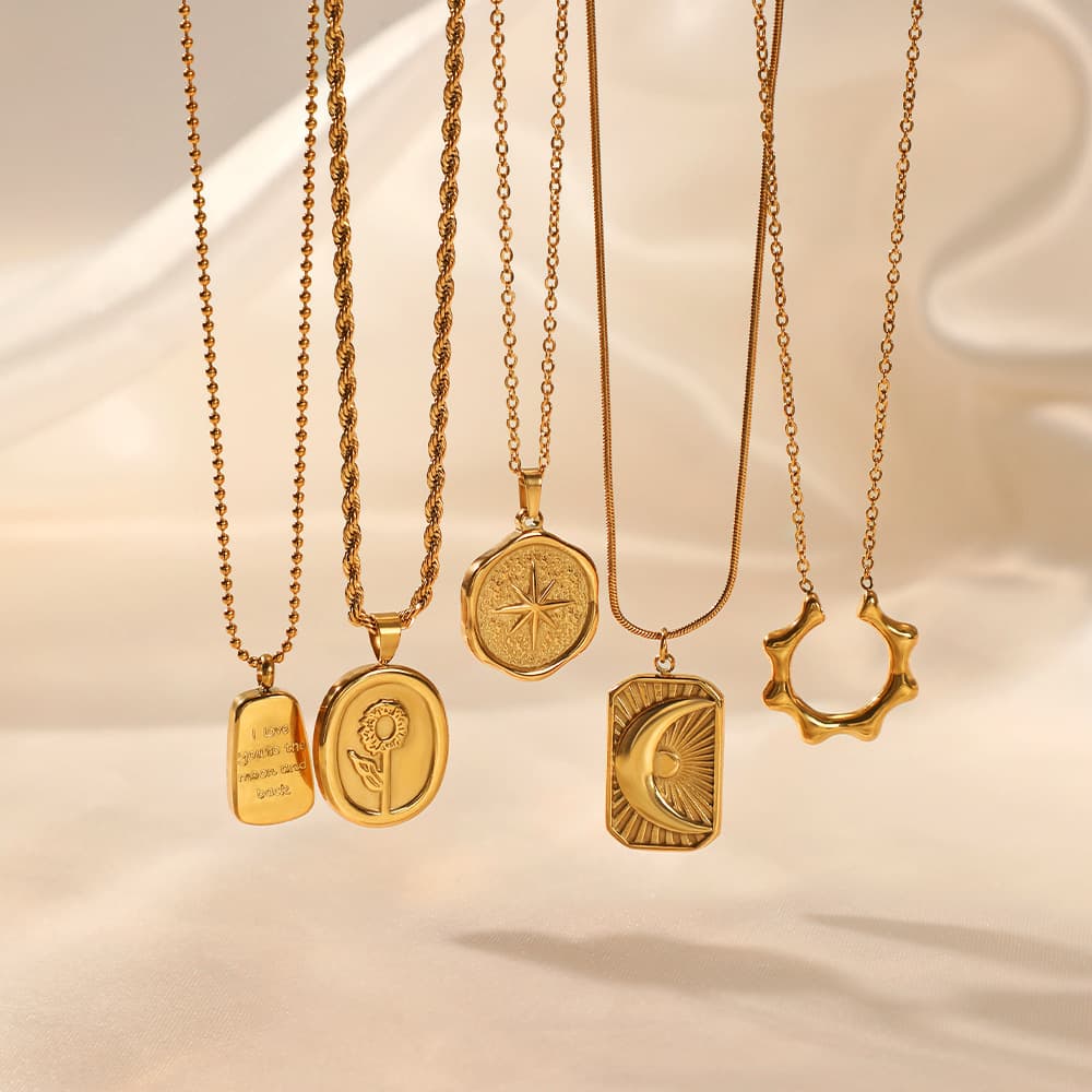 Vintage Fried Dough Twists Star Moon Pendant Necklace, detail image 2
