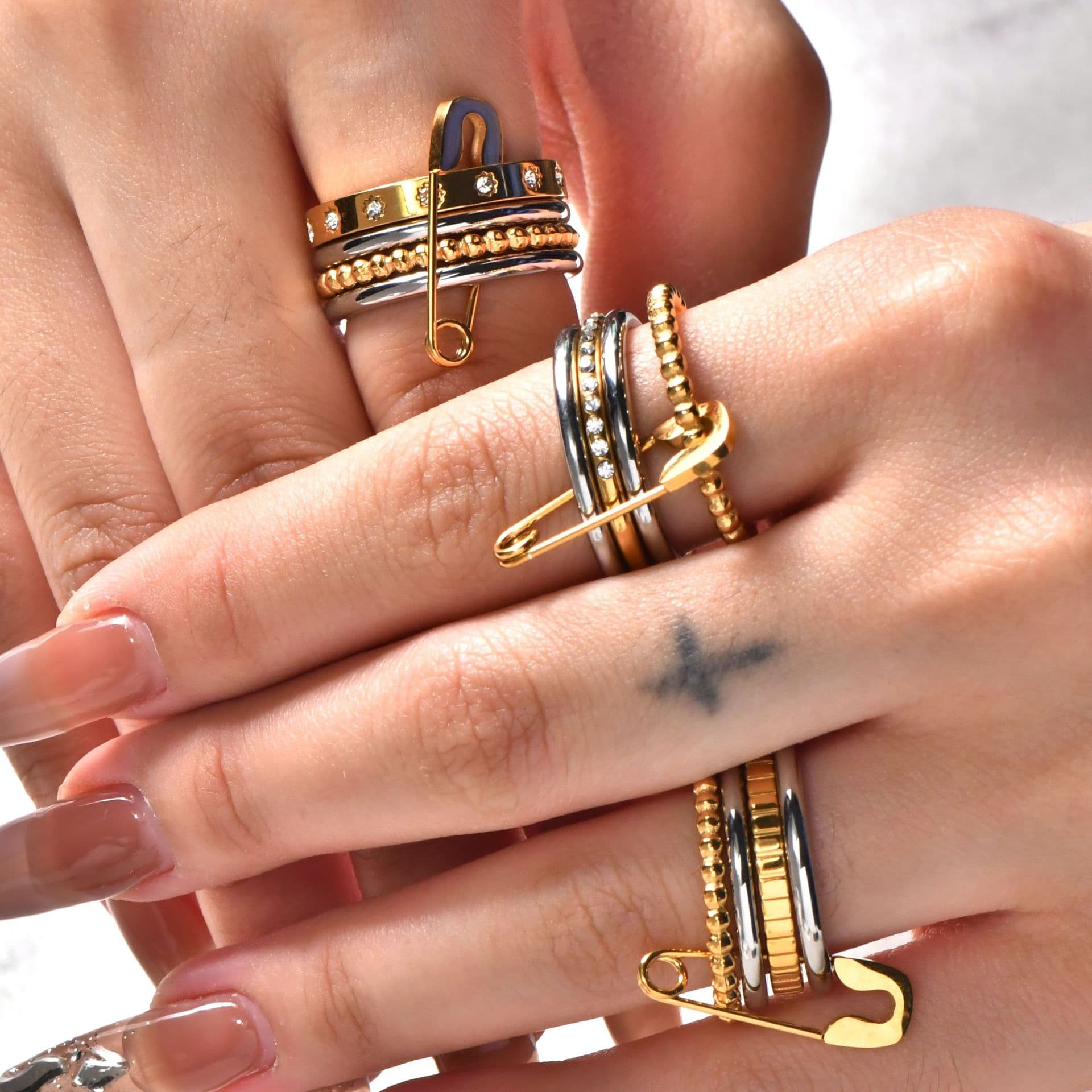 New multi-layered ring, titanium steel, colorfast., detail image 2