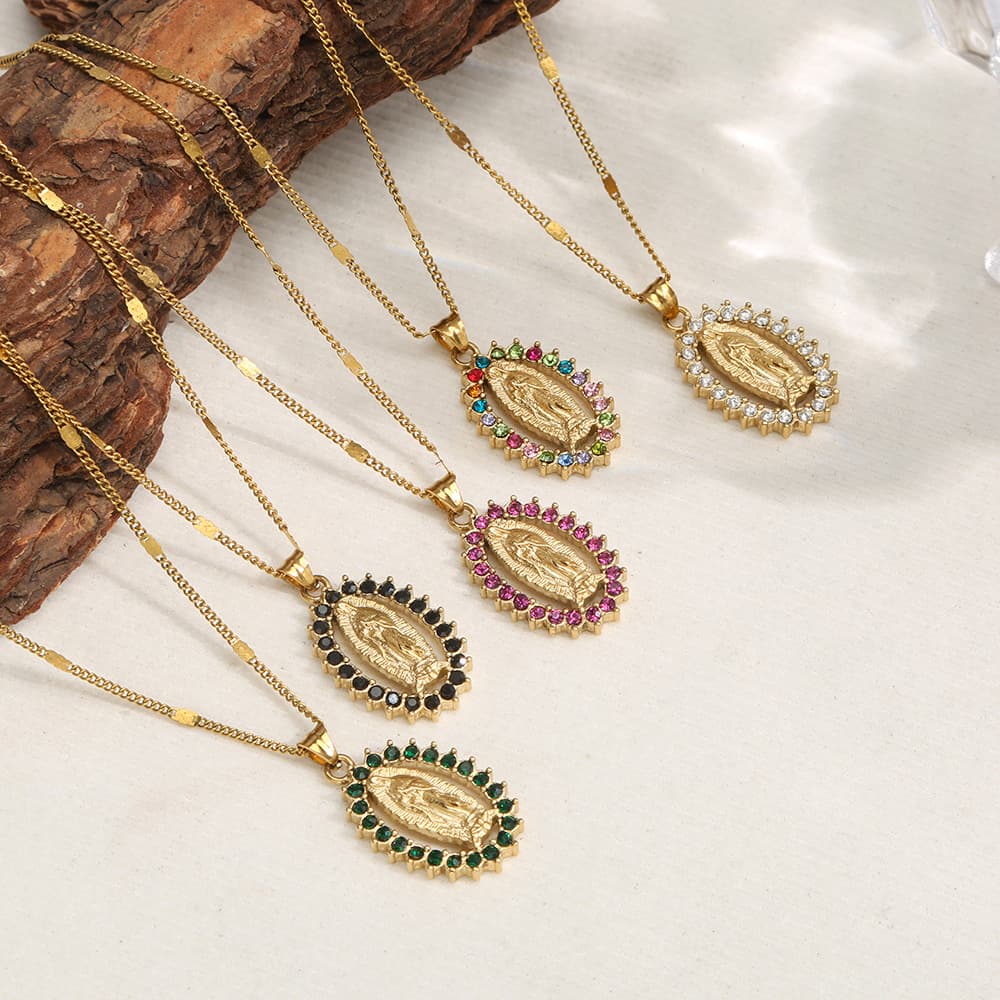 Stainless steel golden Madonna colored diamond necklace, detail image 2