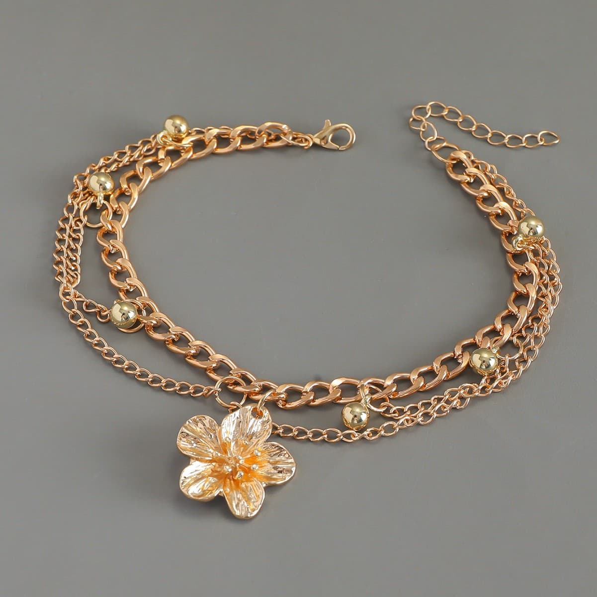 Summer beach style flower anklet, simple multi-layered pendant anklet., detail image 2