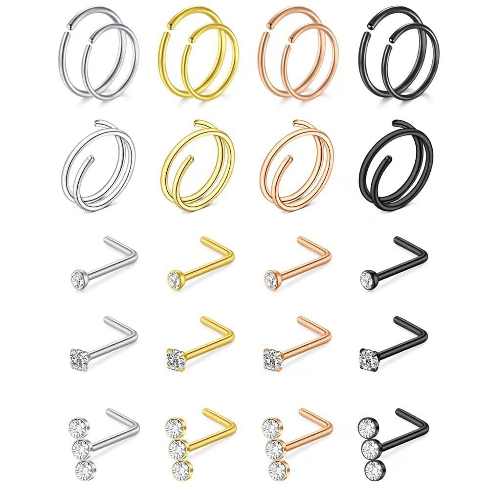 Combination nose piercing kit, 21-piece set of nose rings and studs., detail image 2