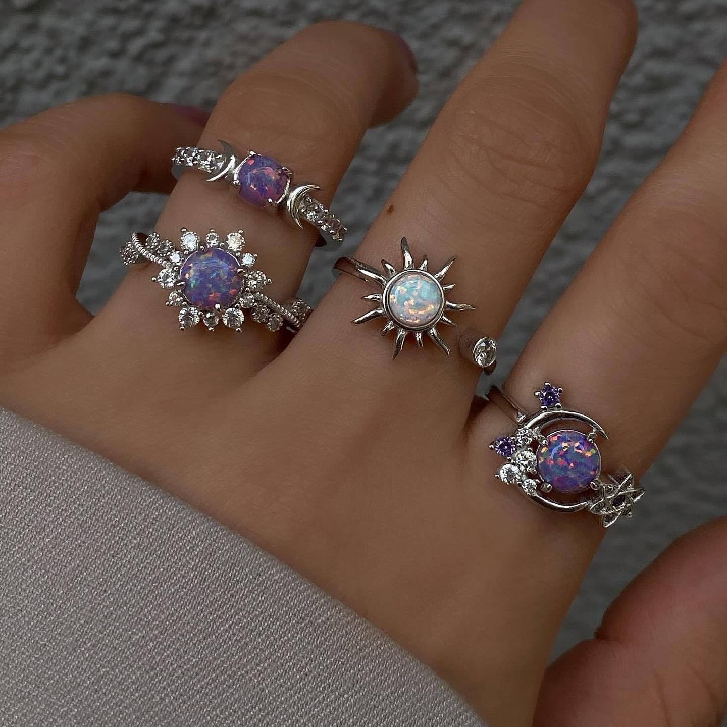 Sun Moon Diamond Gemstone Light Luxury Premium Ring, detail image 2