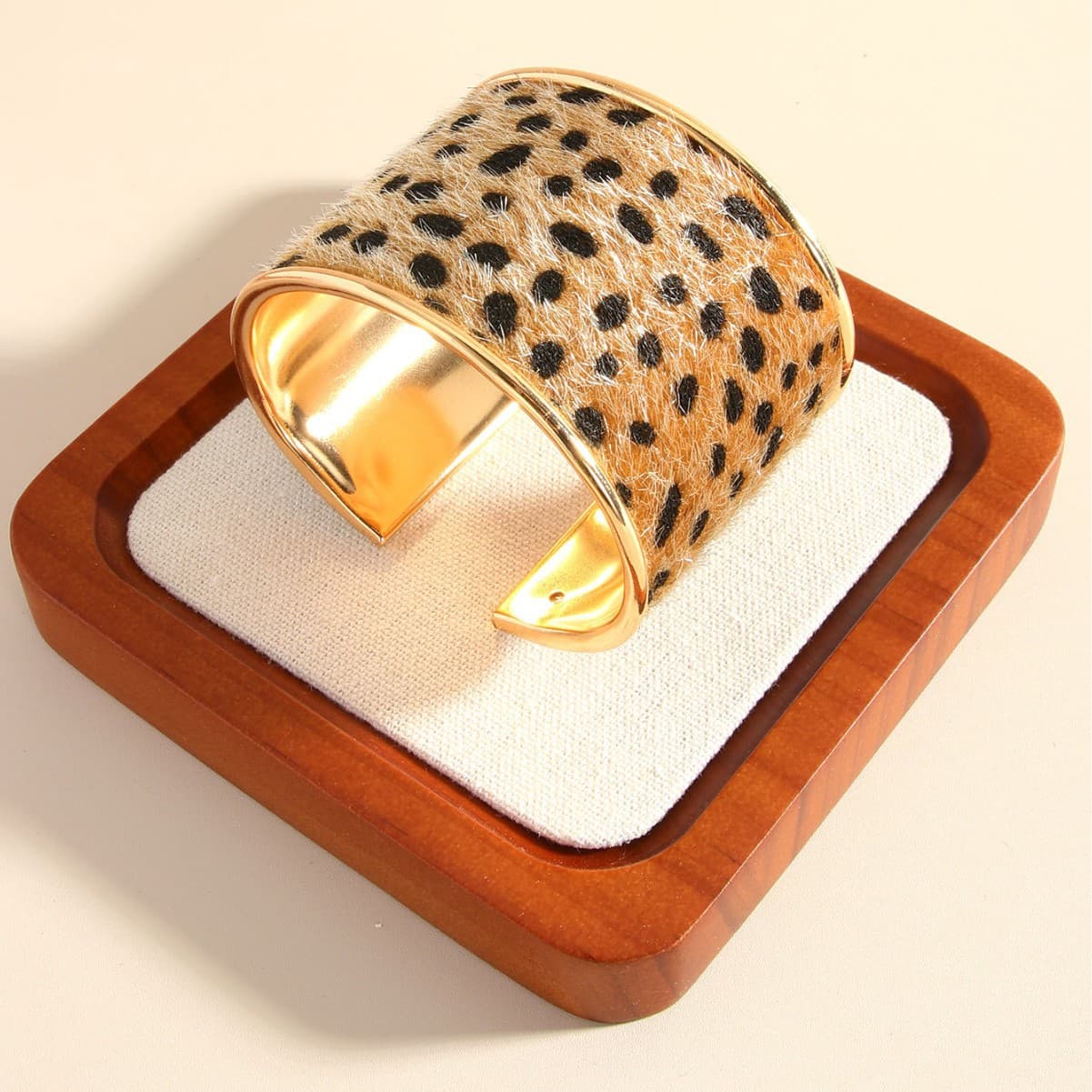 Stylish, unique, and wild leopard print open bangle bracelet., detail image 2