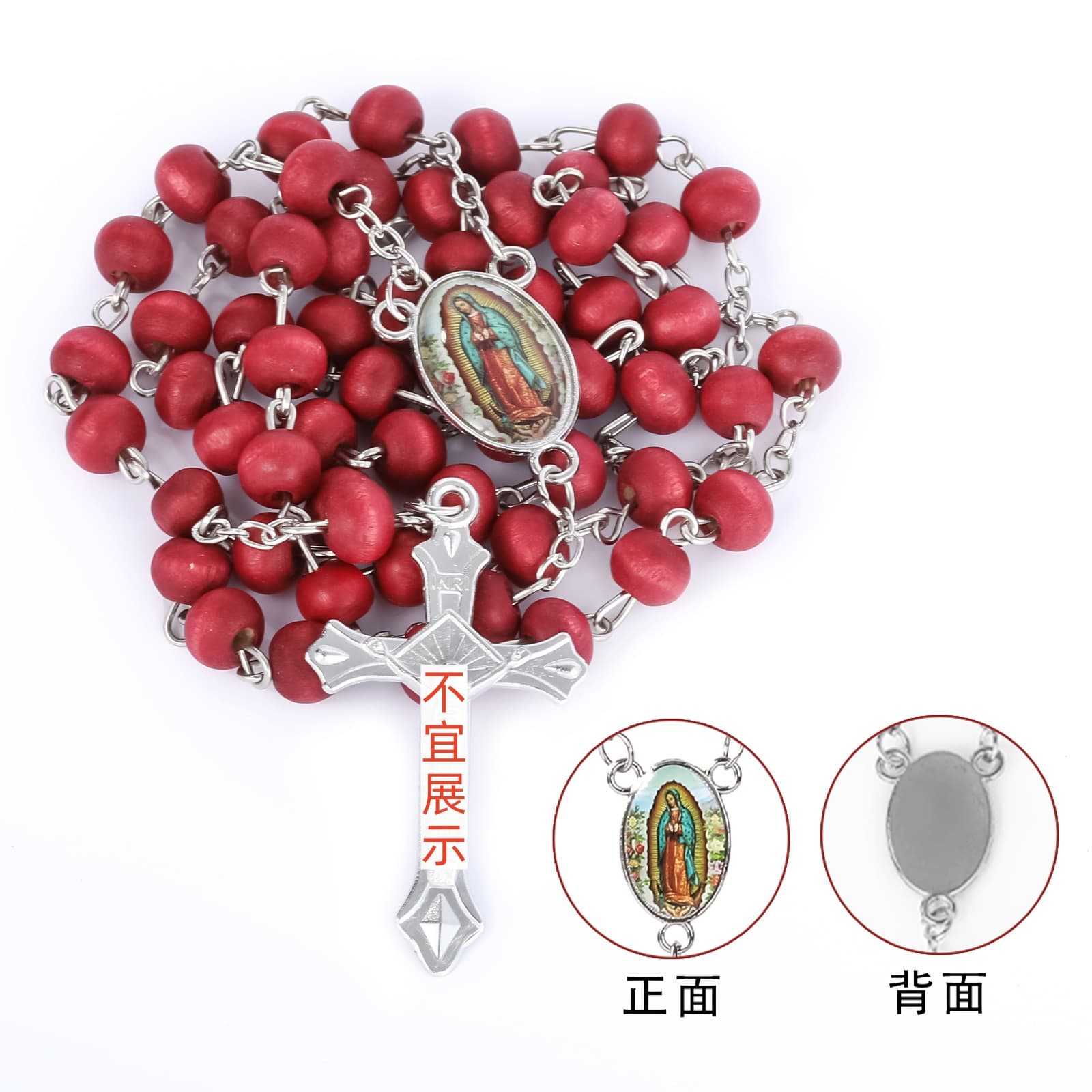 Fragrant wooden bead cross necklace, detail image 2