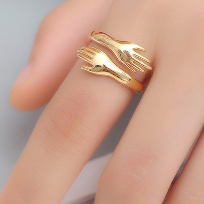 Retro Fashion Stainless Steel Love Embrace Smooth Open Ring Opening adjustable, detail image 2