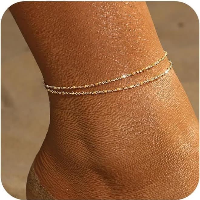 Trendy heart-shaped satellite chain anklet set, adjustable., detail image 2