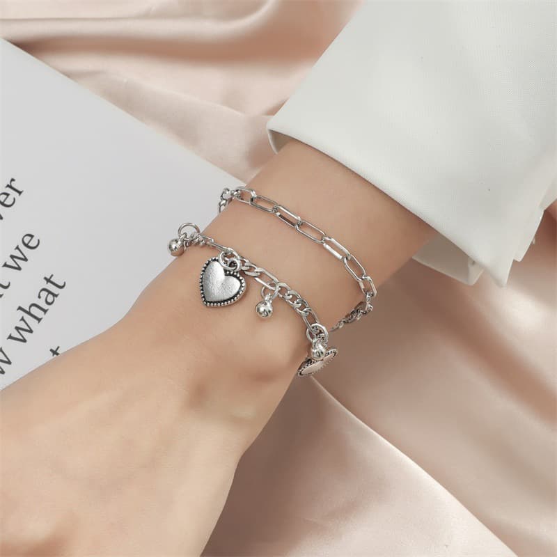Simple and stylish double-layered heart pendant bracelet, detail image 2